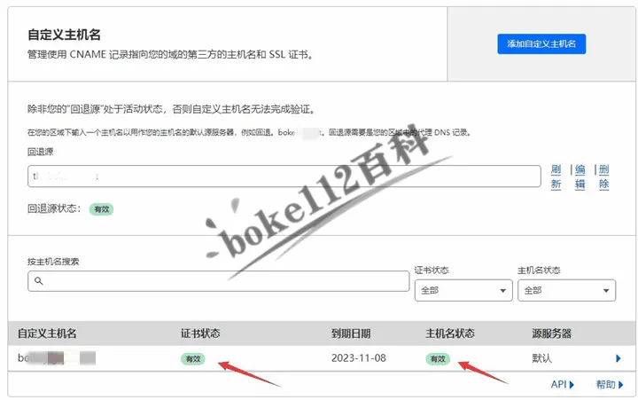 Cloudflare 自定义主机名设置界面