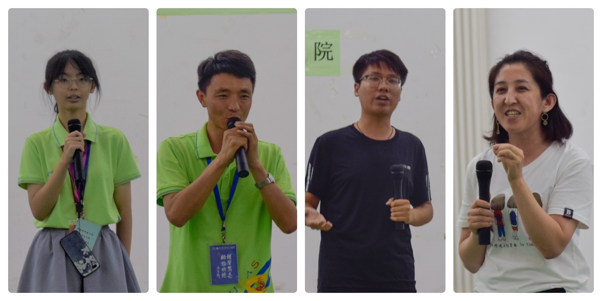 左起:营员学生代表,营员教师代表,志愿者代表,社长王焱老师发言