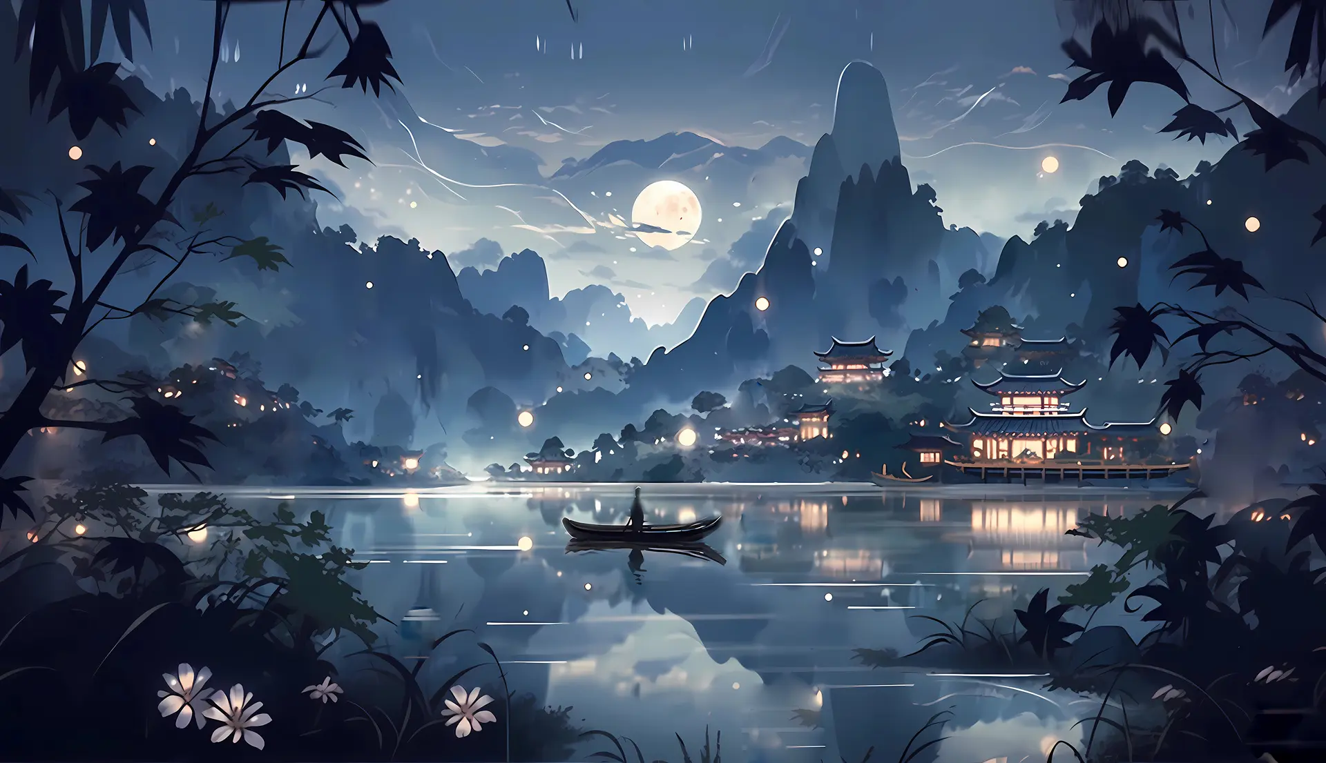 月夜下的古韵水乡 - 通用 高清壁纸