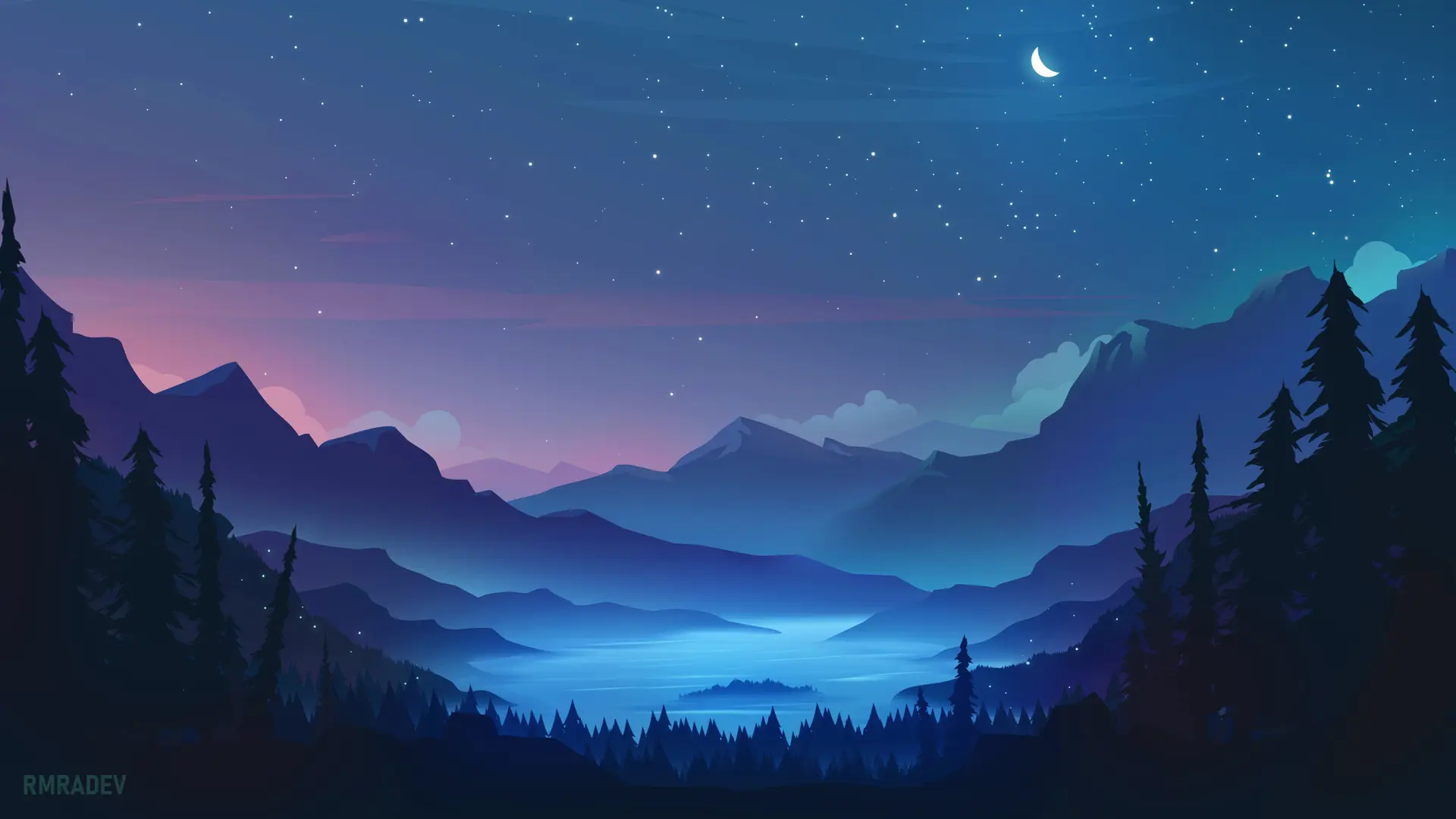 梦幻星空下的山脉湖泊 - 通用 高清壁纸