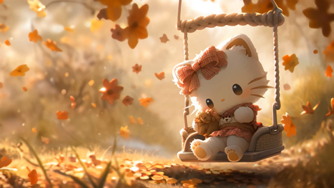 HelloKitty_秋日秋千 - 电脑壁纸 - HelloKitty 秋日秋千 高清壁纸
