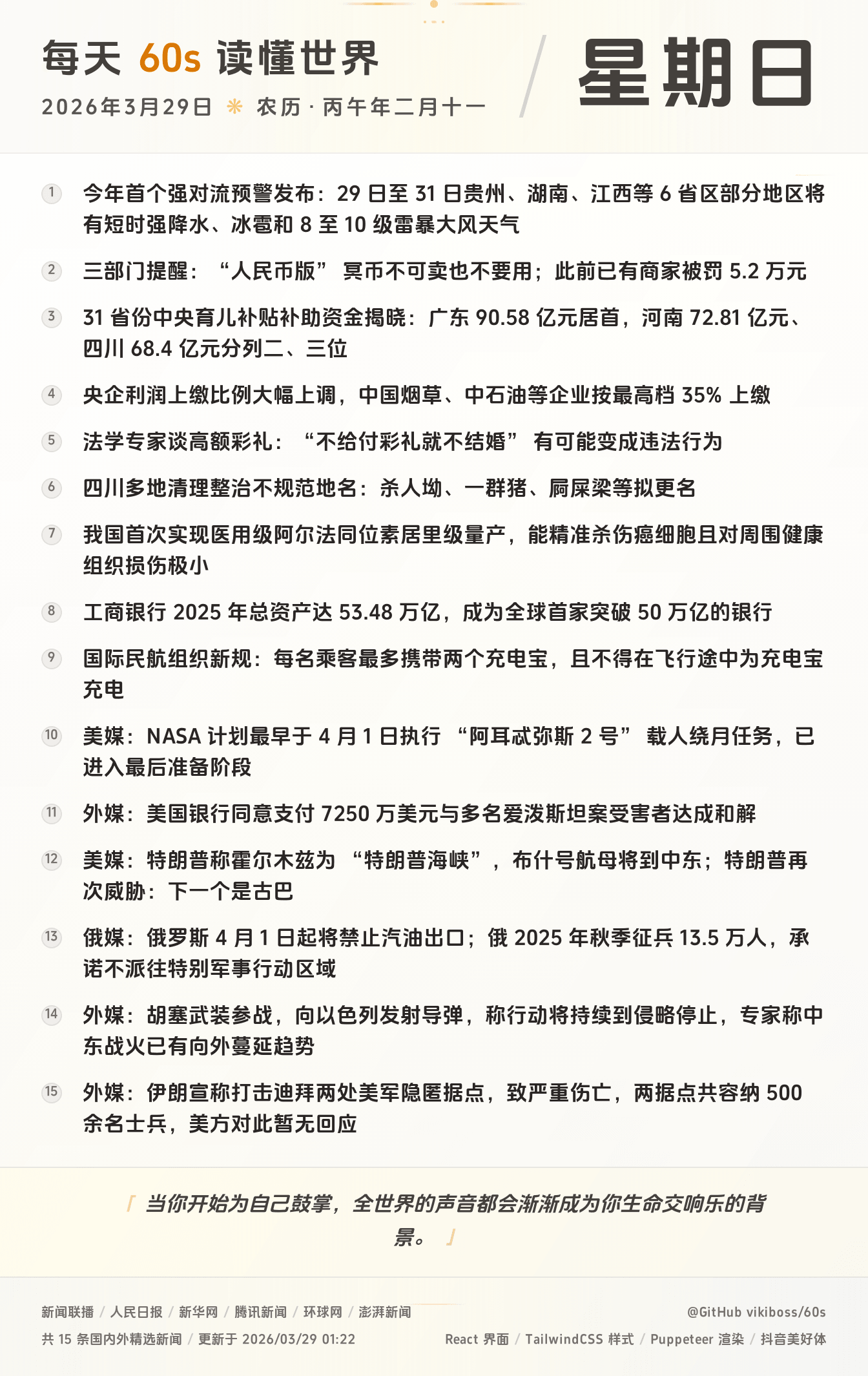 03月29日,星期天,在这里每天60秒读懂世界!