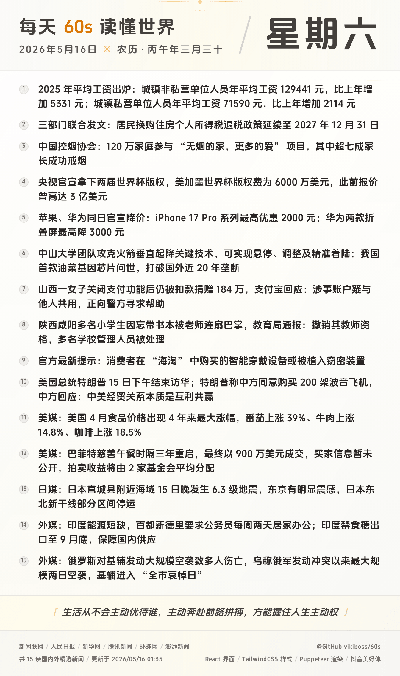 每天60秒读懂世界大势全球早间重大新闻-嘟咪云-每日早报-2026-05-16