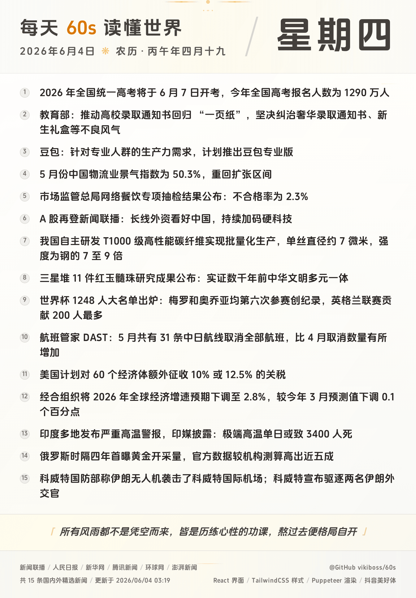 06月04日，星期四，在安福相册每天60秒读懂世界！