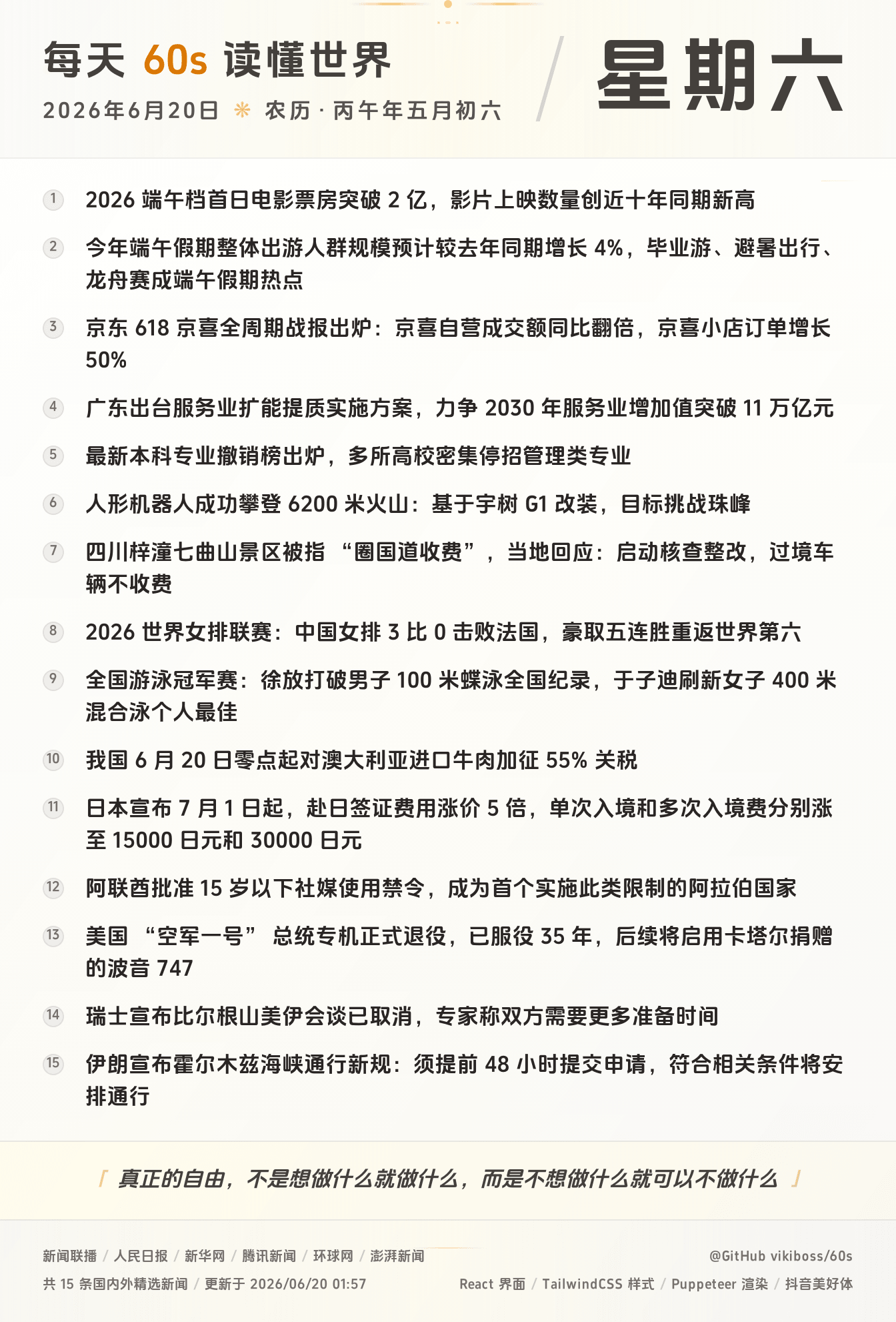 06月20日,星期六,在安福相册每天60秒读懂世界!
