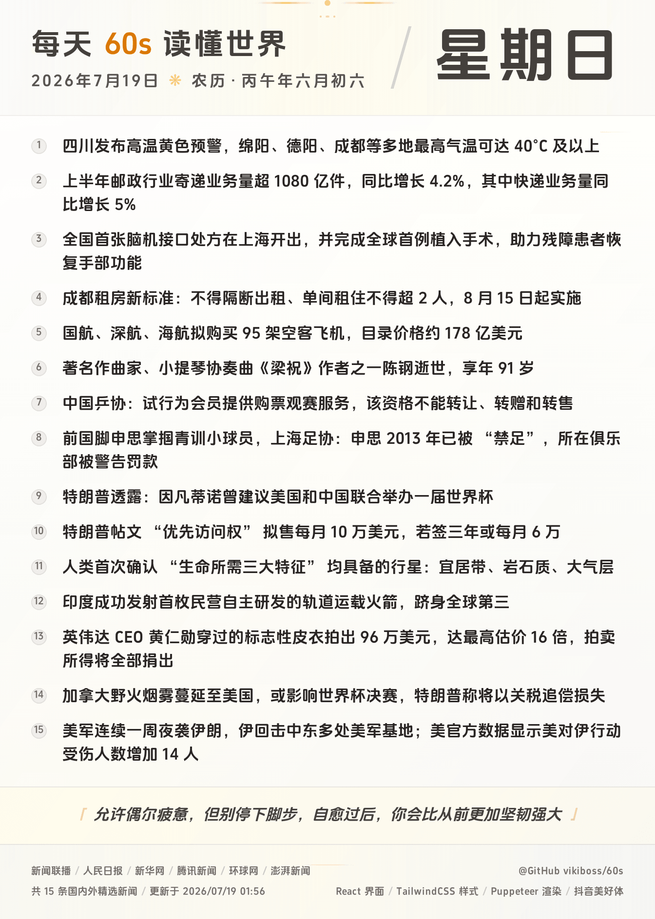 07月19日,星期天,在安福相册每天60秒读懂世界!