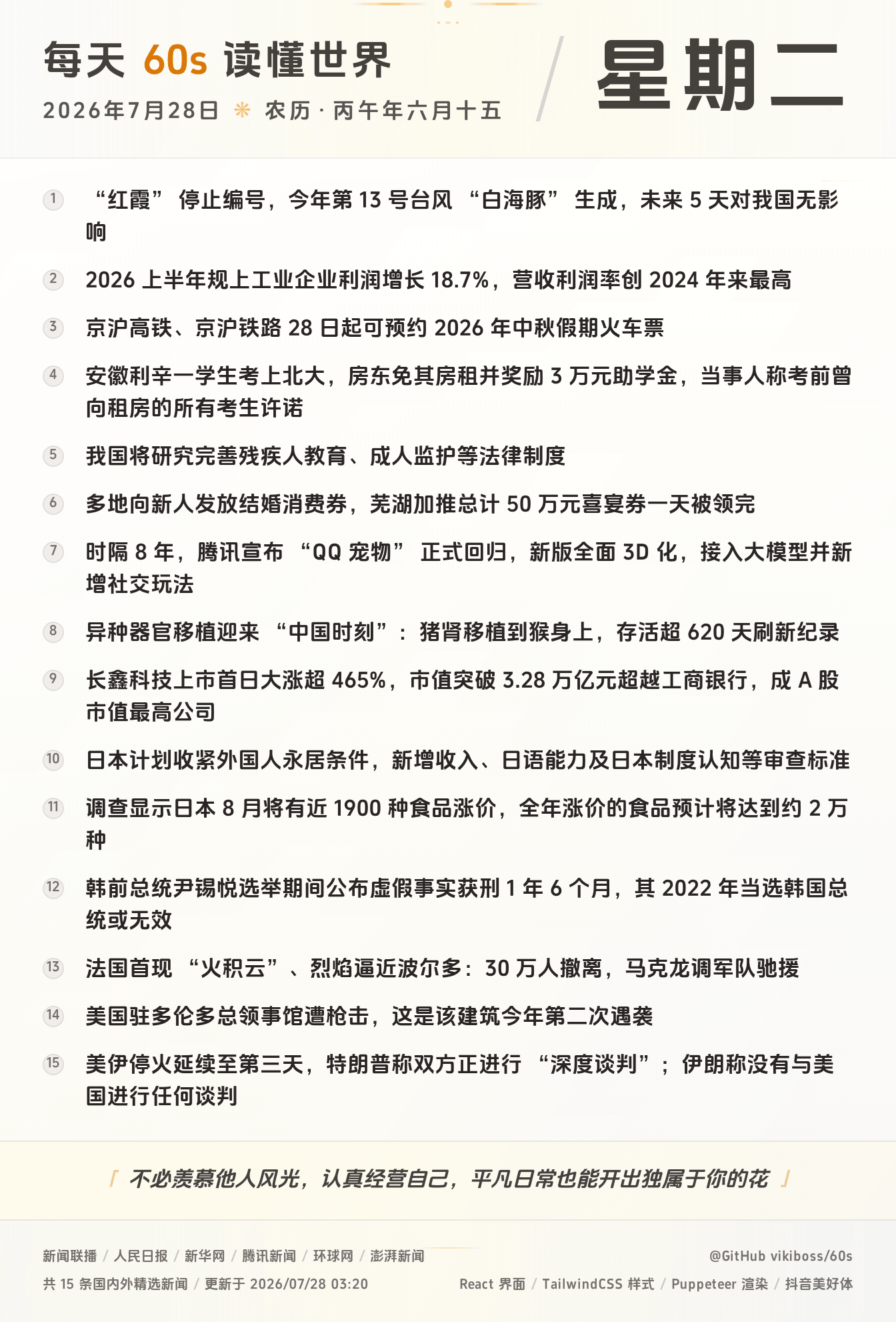 07月28日，星期二，在安福相册每天60秒读懂世界！