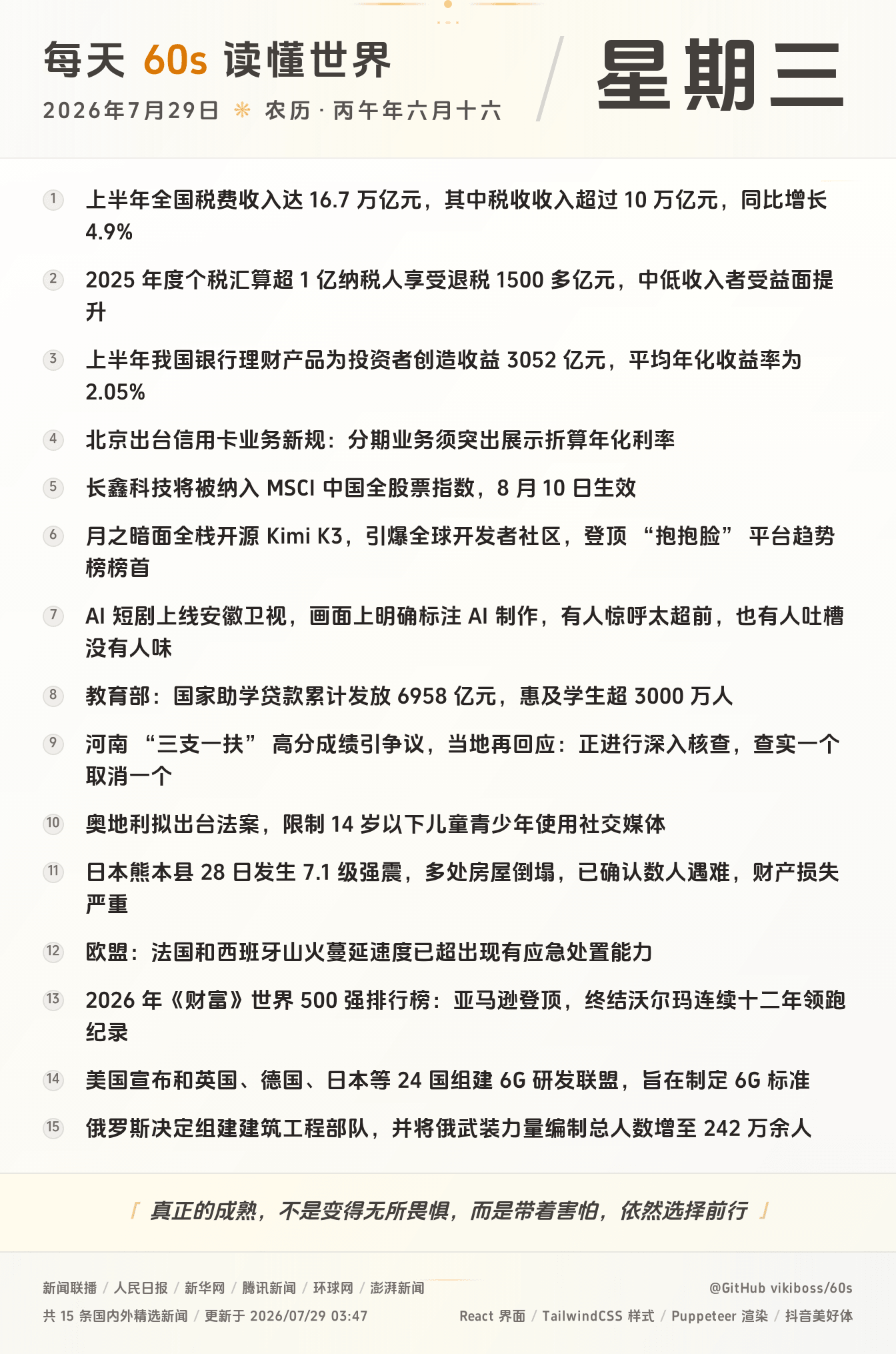 07月29日，星期三，在安福相册每天60秒读懂世界！