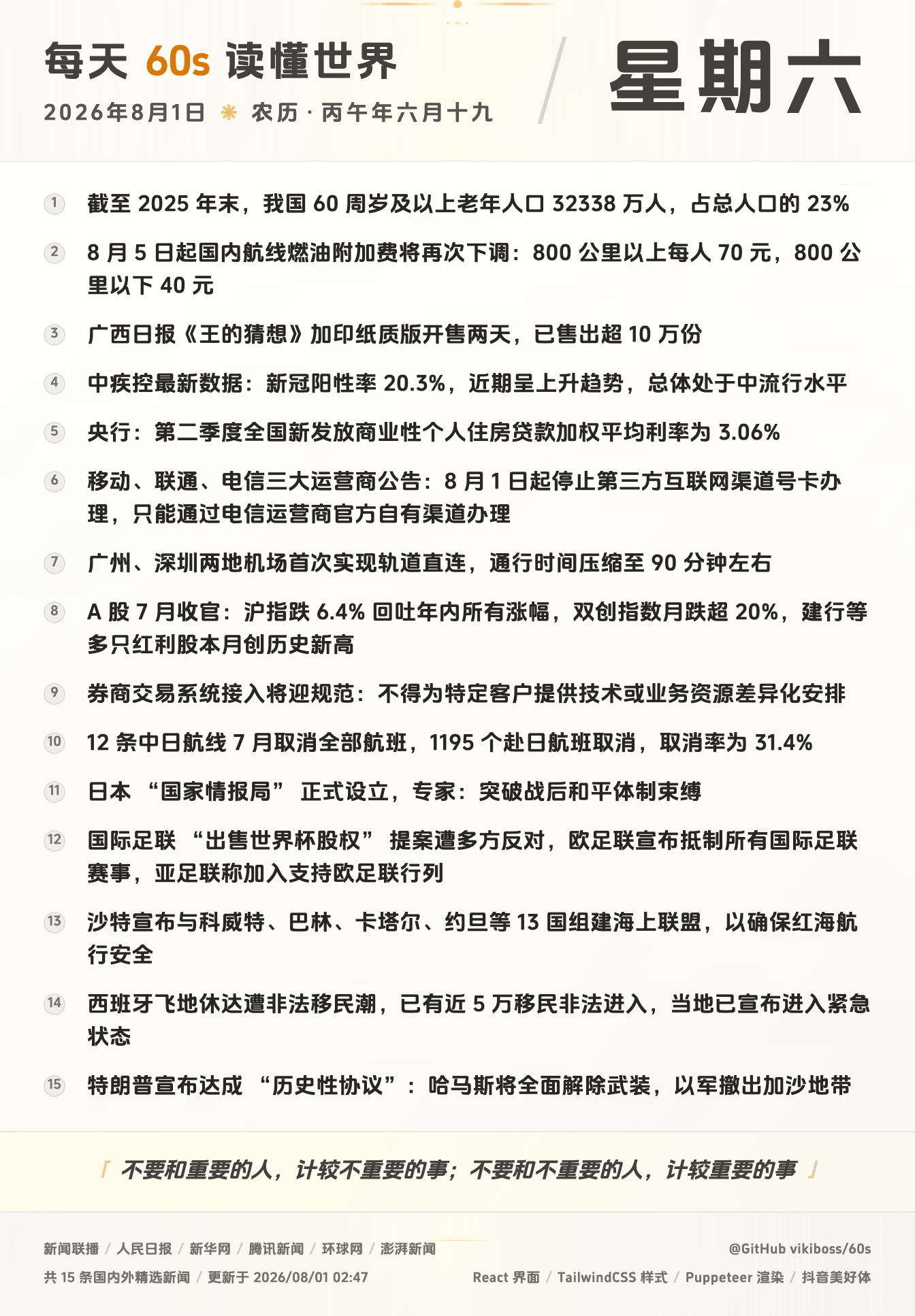 08月01日，星期六，在安福相册每天60秒读懂世界！