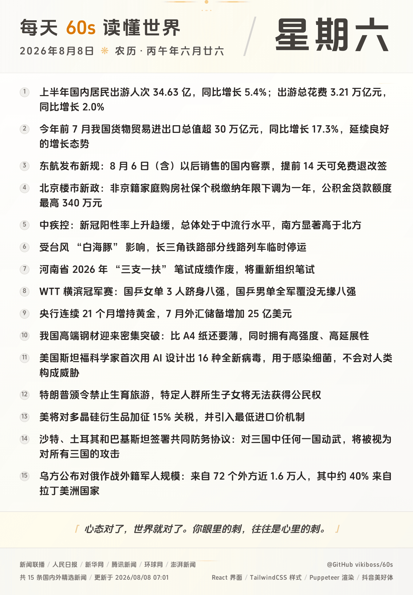 08月08日，星期六，在安福相册每天60秒读懂世界！