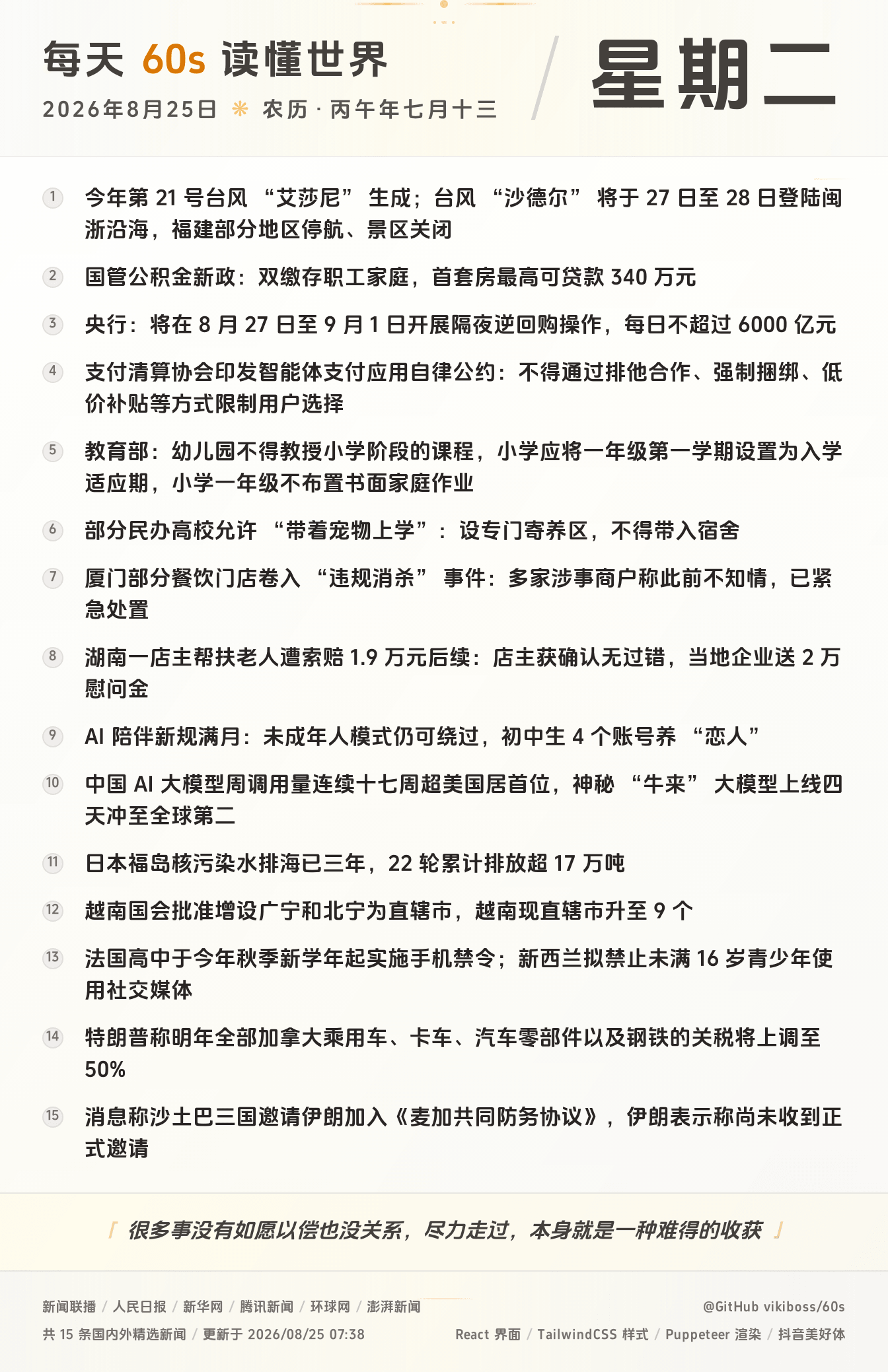 每天60秒读懂世界大势全球早间重大新闻-嘟咪云-每日早报-2026-08-25