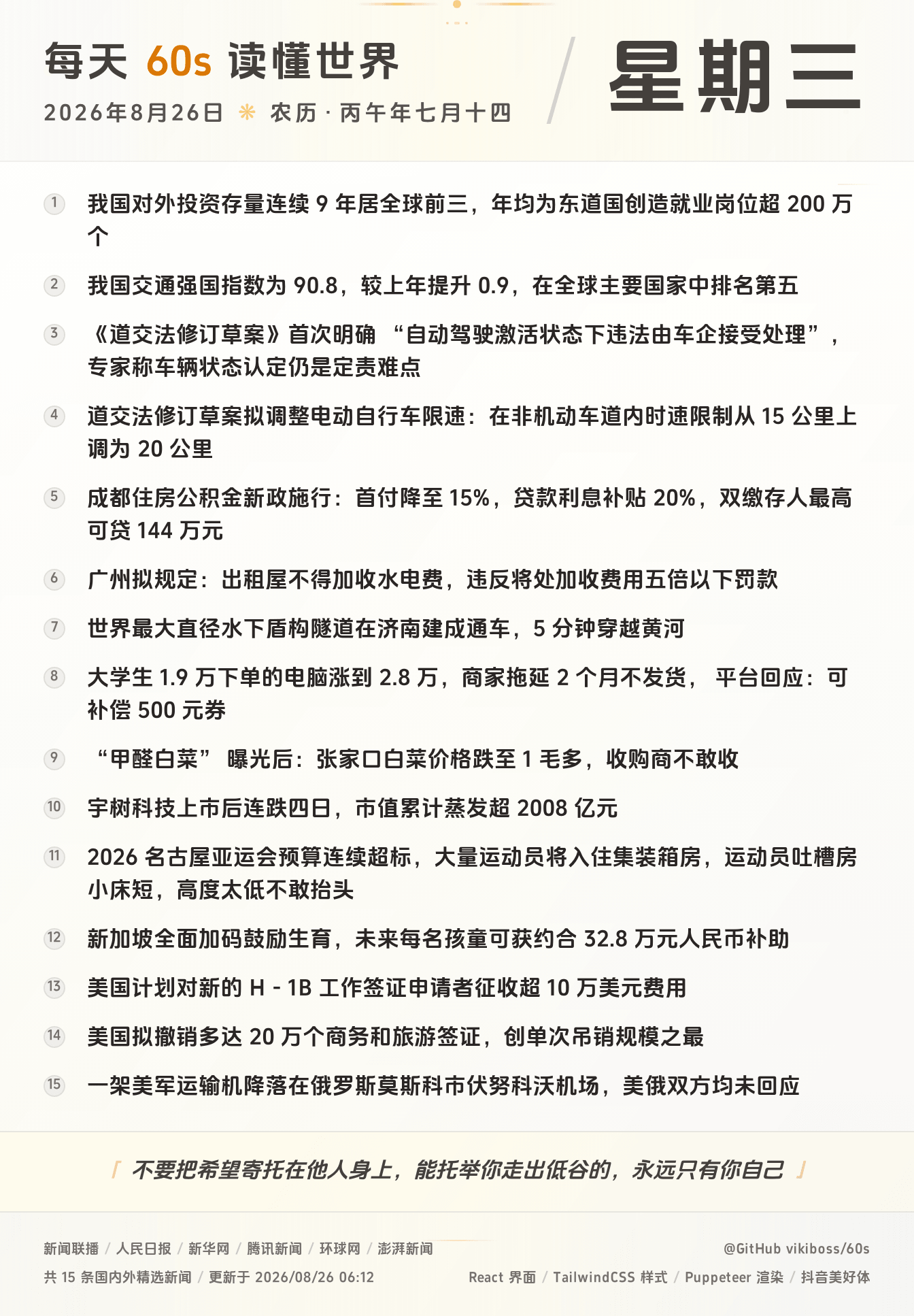 每天60秒读懂世界大势全球早间重大新闻-嘟咪云-每日早报-2026-08-26
