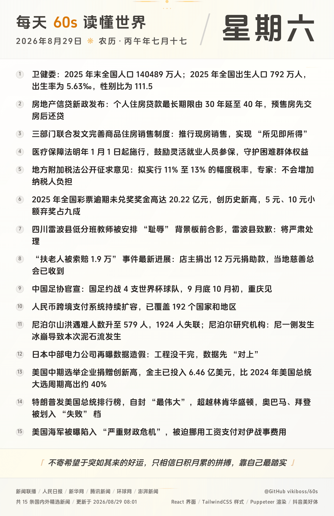 08月29日,星期六,在这里每天60秒读懂世界!