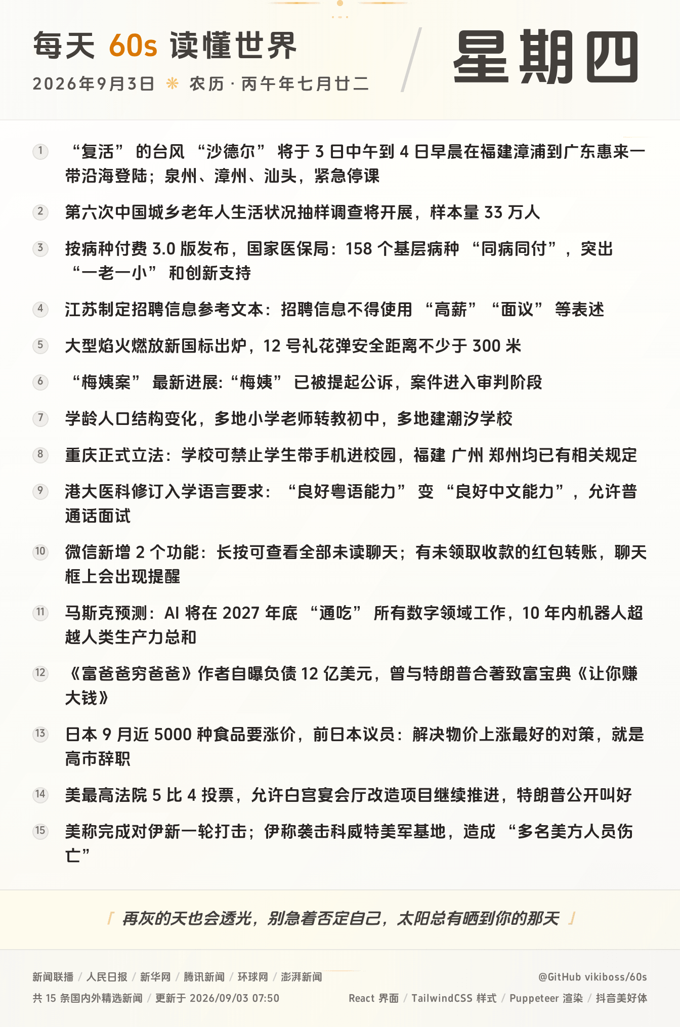 09月03日,星期四,在安福相册每天60秒读懂世界!