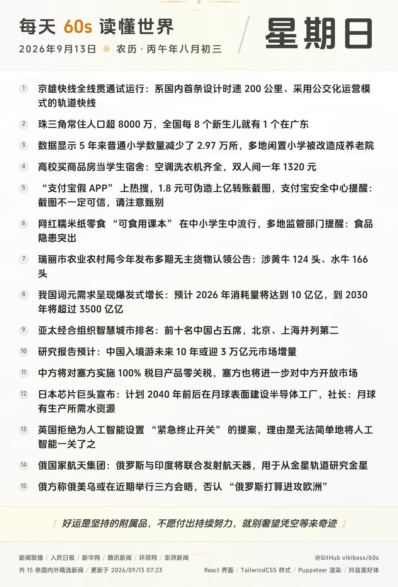 09月13日，星期天，在安福相册每天60秒读懂世界！