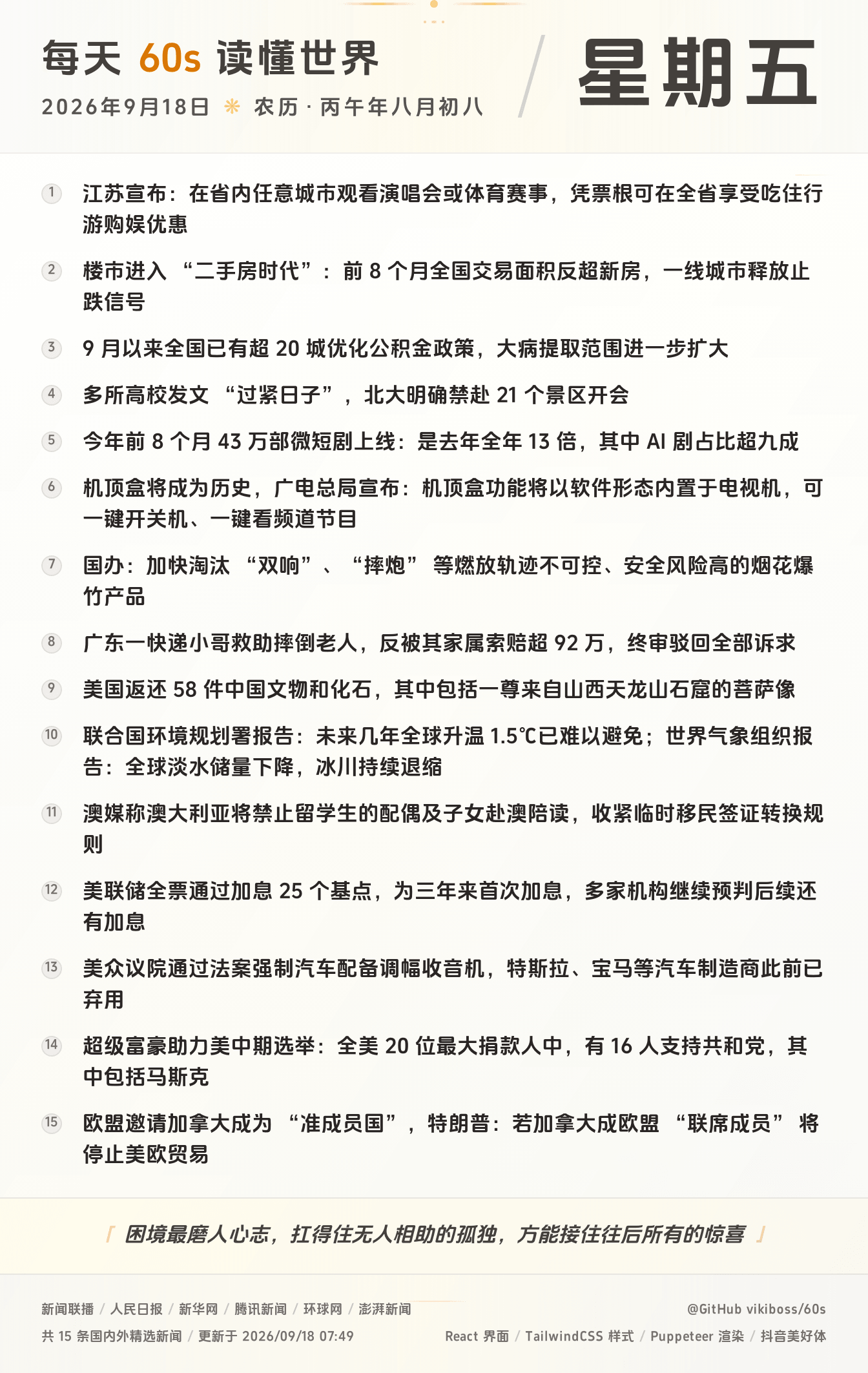 09月18日，星期五，在安福相册每天60秒读懂世界！