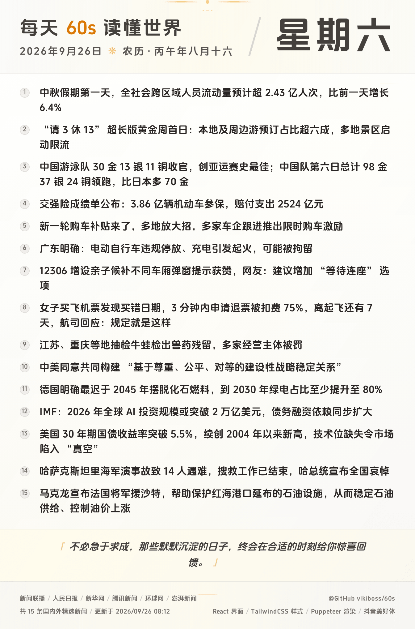 09月26日，星期六，在安福相册每天60秒读懂世界！