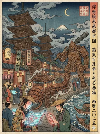 江户时代浮世绘风格的现代场景再现