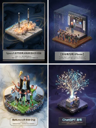 博物馆级 3D 立体透视海报，重现历史事件
