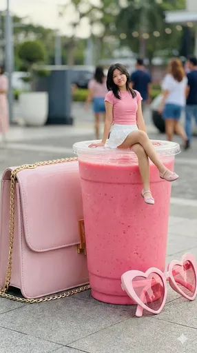 坐在超大奶昔杯里的女人