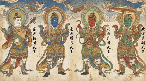 敦煌壁画风格四大天王
