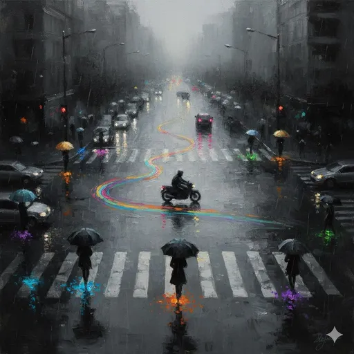 印象派油画：雨中都市的孤独
