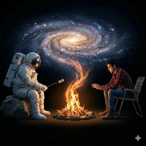 宇宙虚空中的超现实电影感篝火