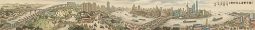 清明上河图风格全景城市景观(8:1 宽高比)