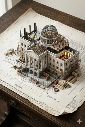 3D 微缩建筑蓝图提示词