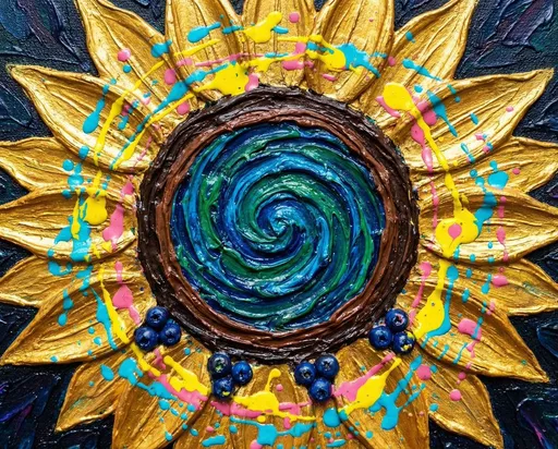 迷幻厚涂向日葵抽象画