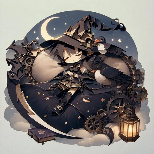 蒸汽朋克 Q 版女巫贴纸插画