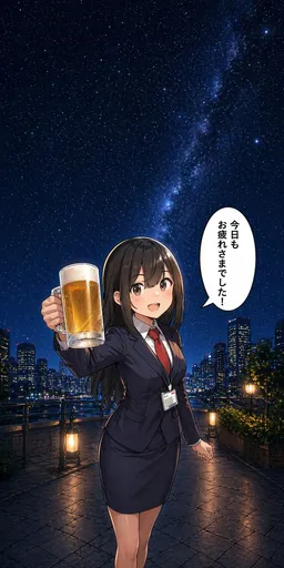 动漫职场女性夜晚举杯庆祝