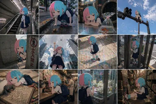 现实世界网格中的动漫角色