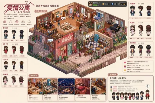 像素风游戏概念提示词