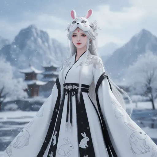 雪兔面具汉服人像