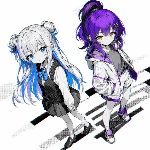 两位发色亮眼的动漫少女