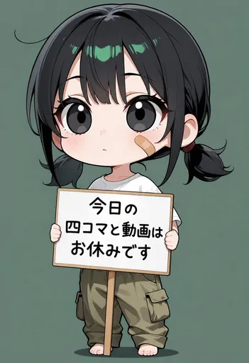 手持日文告示牌的 Q 版少女