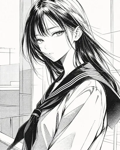 审查版漫画风女学生肖像