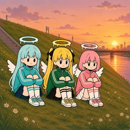 日落时分的 Q 版天使女孩