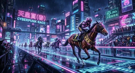 赛博朋克风格赛马插画