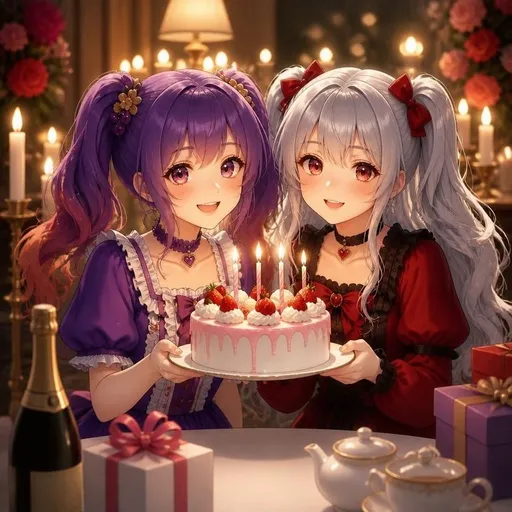 烛光下的动漫风双子生日