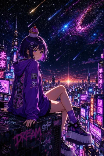 赛博朋克纸杯蛋糕天台少女