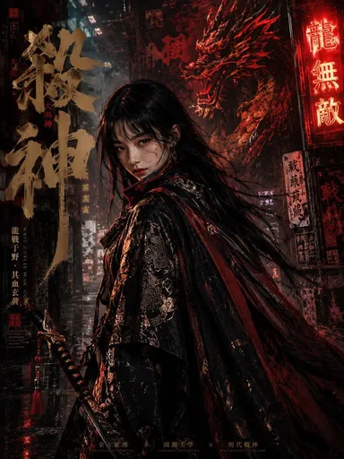赛博朋克明朝武士海报