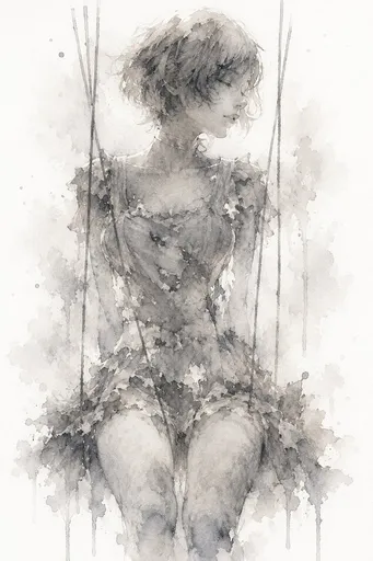 忧郁木偶水彩画