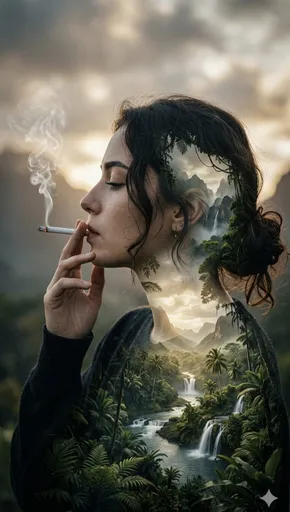 双重曝光热带风景人像