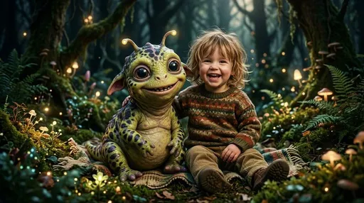 奇幻儿童与外星生物肖像