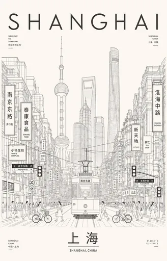 极简主义上海线条艺术海报