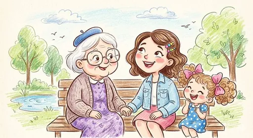蜡笔与铅笔风格家庭插画
