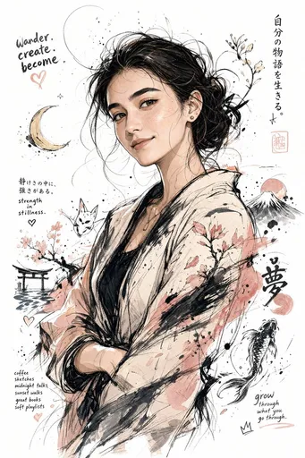 日式水墨飞溅漫画插画