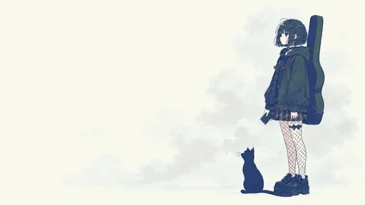 忧郁吉他少女与猫